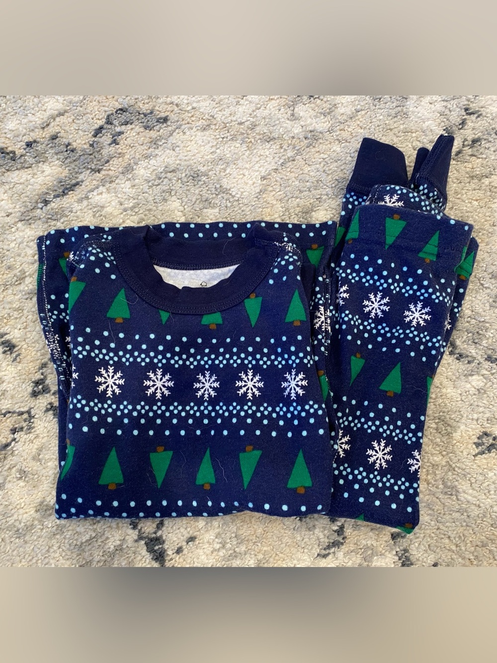 Hanna Andersson Navy Blue Holiday Tree & Snowflake Pajama Set